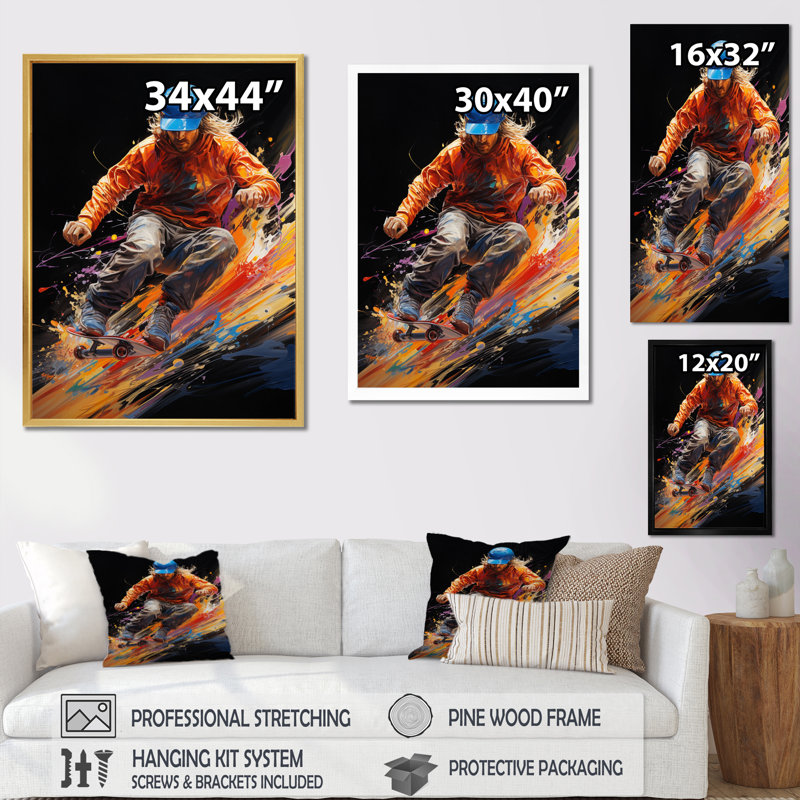 «Skateboard Abstract», reproduction d'art sur toile, Cadre photo blanc, H 32 po x l 16 po x P 1 po