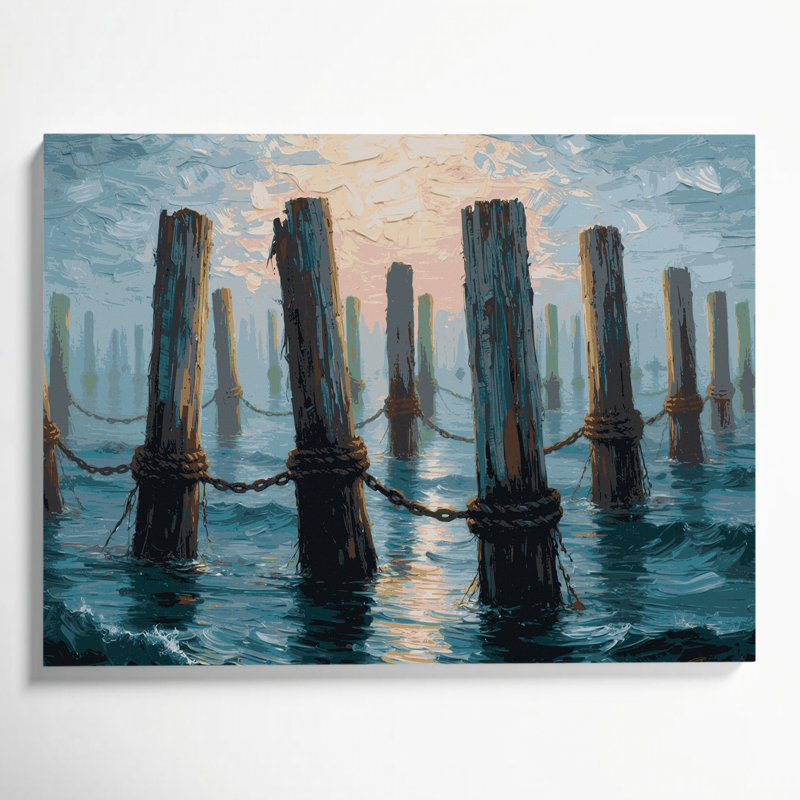 Art mural sur toile, "Nautical Dock pilings", H 20 po x l 24 po
