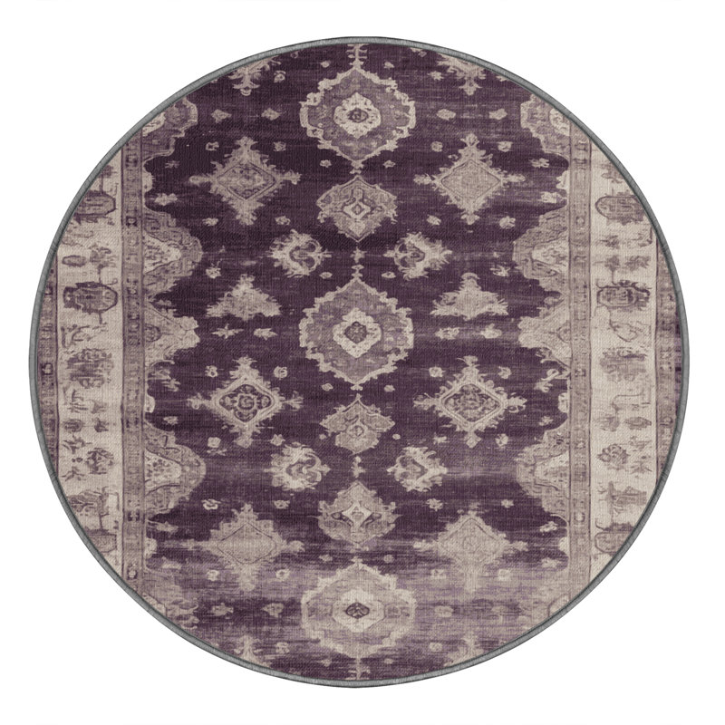 Machine Washable Overdyed Gray Area Rug, Round 7'