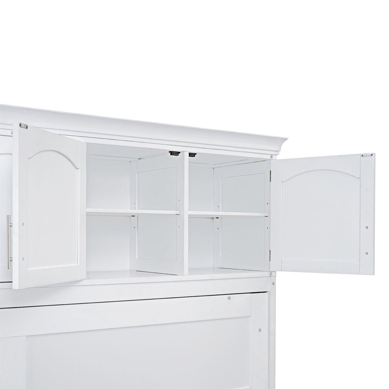 Grand lit escamotable mural avec armoires, Blanc