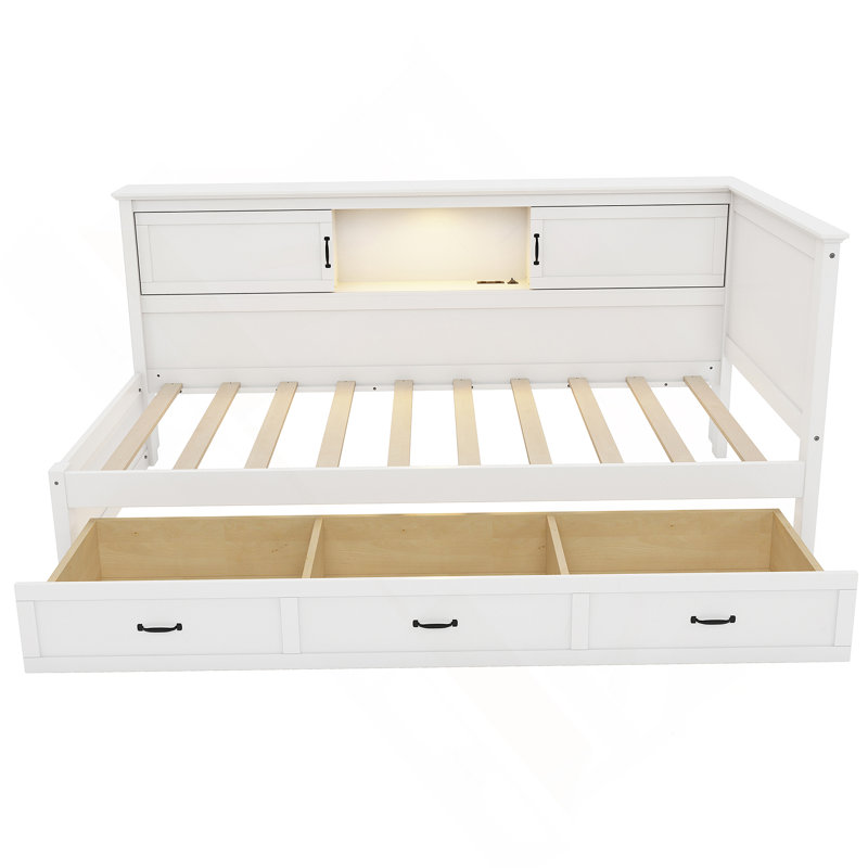 L-Shaped Bed Frame with Drawer and and Bookcase,Corner Bed Wooden Captain Bed, Twin