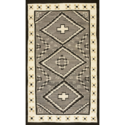 Antique Navajo Small Scatter Size Wool Gray, Ivory Beige Cream White Rug