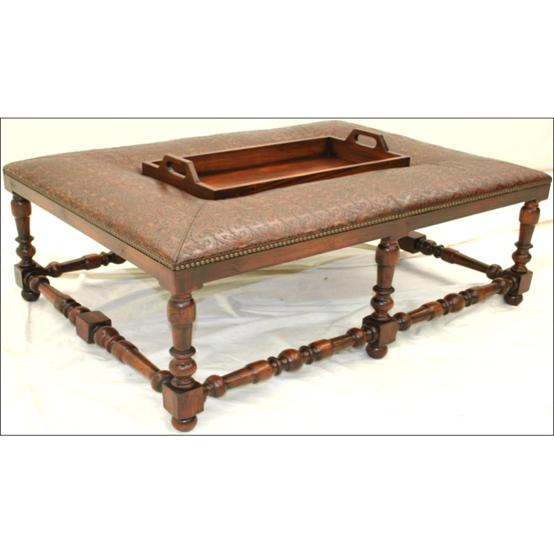 Leather Ottoman, Hair Hide Brindle Light Exotic, Brushy Bayou, Old Gold E