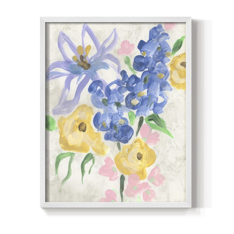 Brush Blossoms II Framed Print - Solid Wood, 21" H x 17" W, White