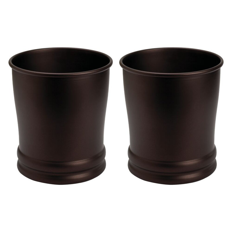 iDesign Set of 2 Steel Round Bathroom Trash Cans - Bronze