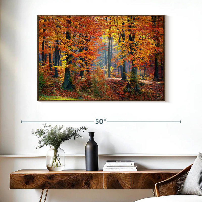 Arbres d'automne, Cadre flottant en noyer, 40 po x 27 po