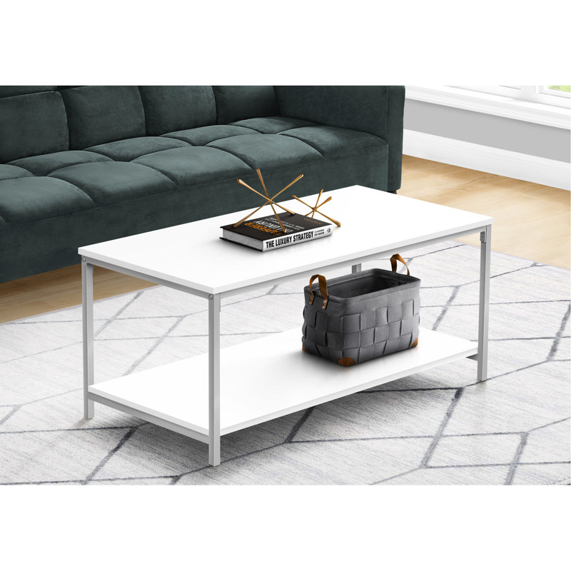 Table basse moderne en stratifié blanc, L 40 po, avec pieds en métal gris, pour la décoration du salon