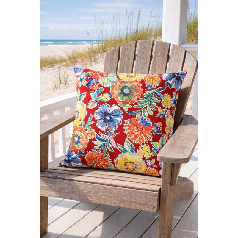 Housse de coussin d'extérieur Red Floral, Carré 17 po