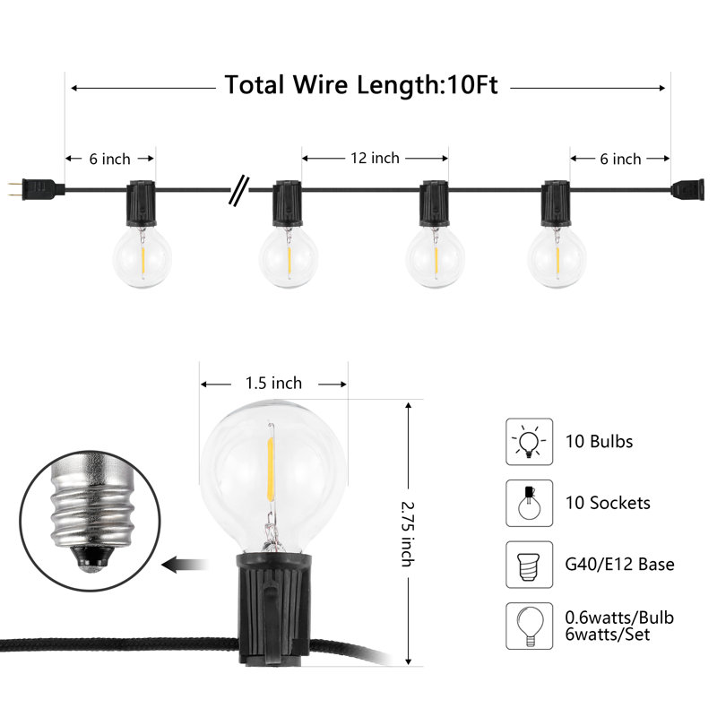 Aubreella Outdoor 10 - Bulb 120'' Plug-in String Light
