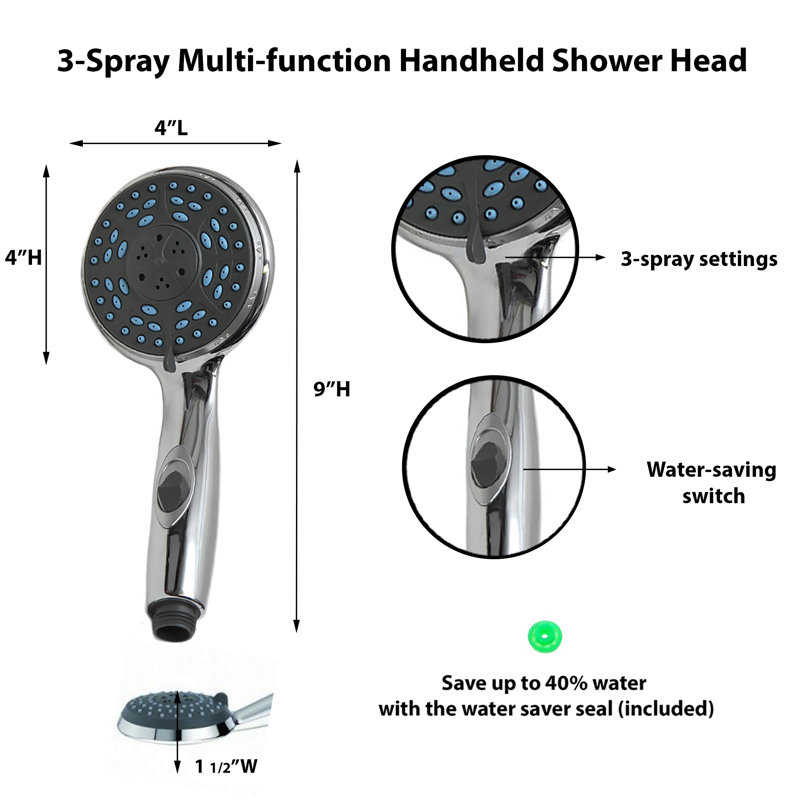 Chrome Handheld Shower Head with Pulse and Rain Settings