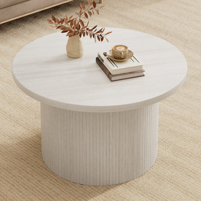 31.5'' Round Coffee Table With Woodgrain Top And Tambour Shade Accents For Living Room