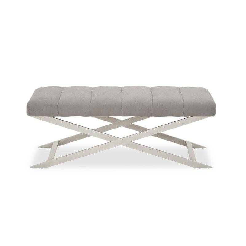 Balgobin Polyester Blend Upholstered Bench, Grey/Brushed Silver