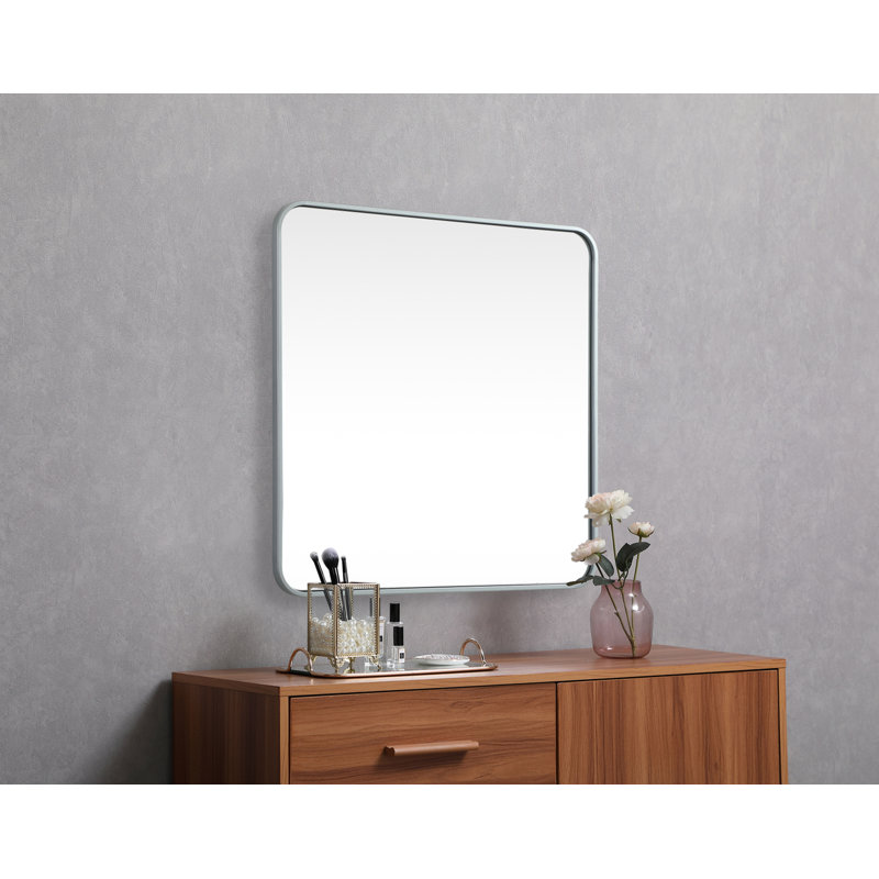 Metal Square Wall Mirror, 30"  x 30" , Silver