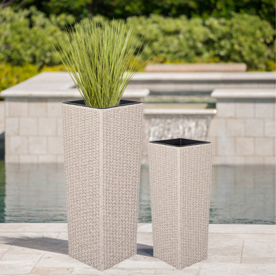 Ensemble de 2 pots d'extérieur en osier PE, beige