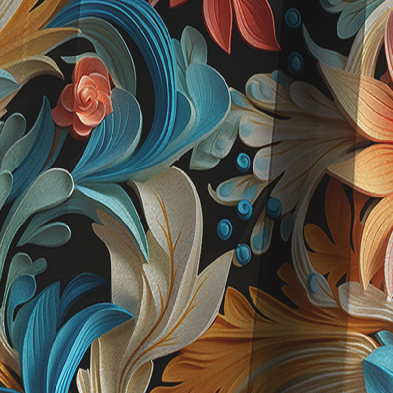 Motif de cachemire roses orange et bleu - motif floral cachemire - 1 panneau, L 52 po x L 120 po