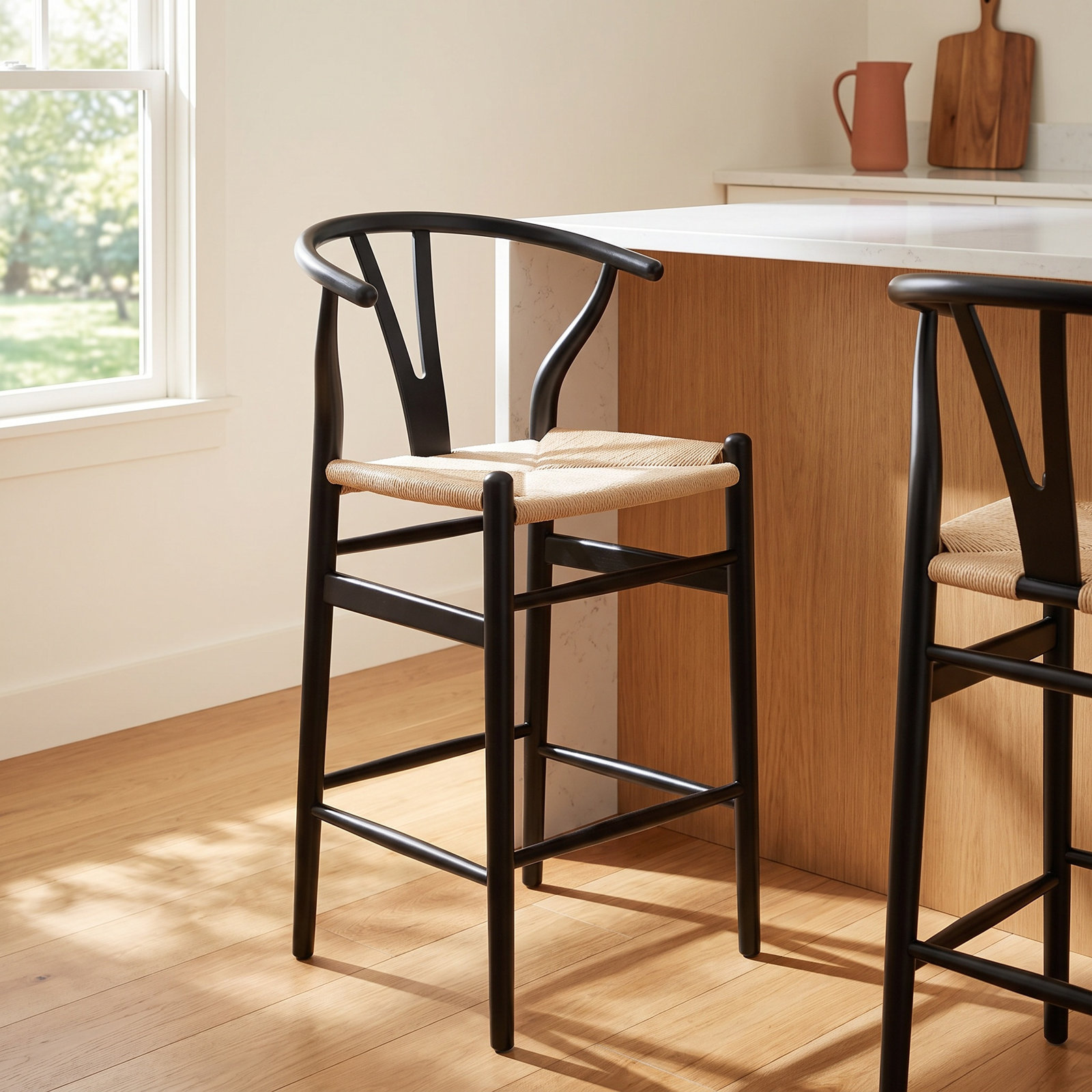 Margo 27" Bar Stool, Beige/Black
