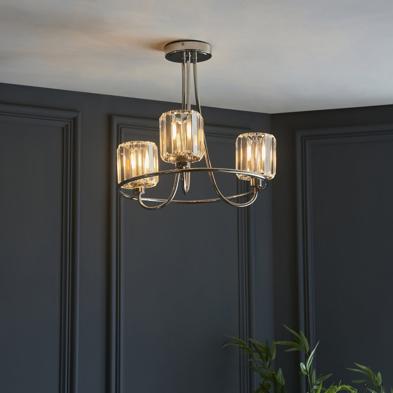 Ampelius Semi Flush Mount, Bright Nickel Plate/Clear