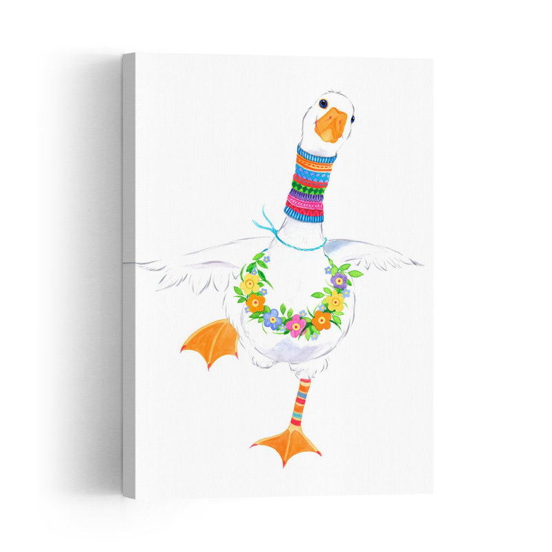 Colorful Goose Dance Colorful Playful Whimsical Bird Goose Spring Summer Wall Art Print 1 Piece Wrapped Canvas Wall Art