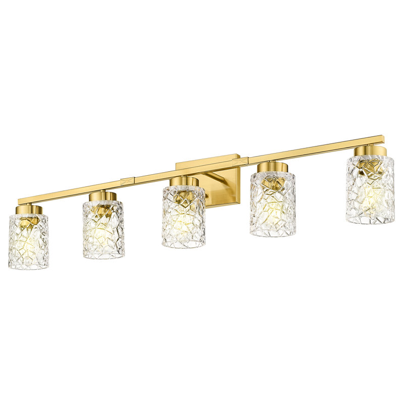 Luminaire de salle de bain à intensité variable, géométrique craquelé, H 9 po x l 40 po x P 6,80 po, Or brossé, 5