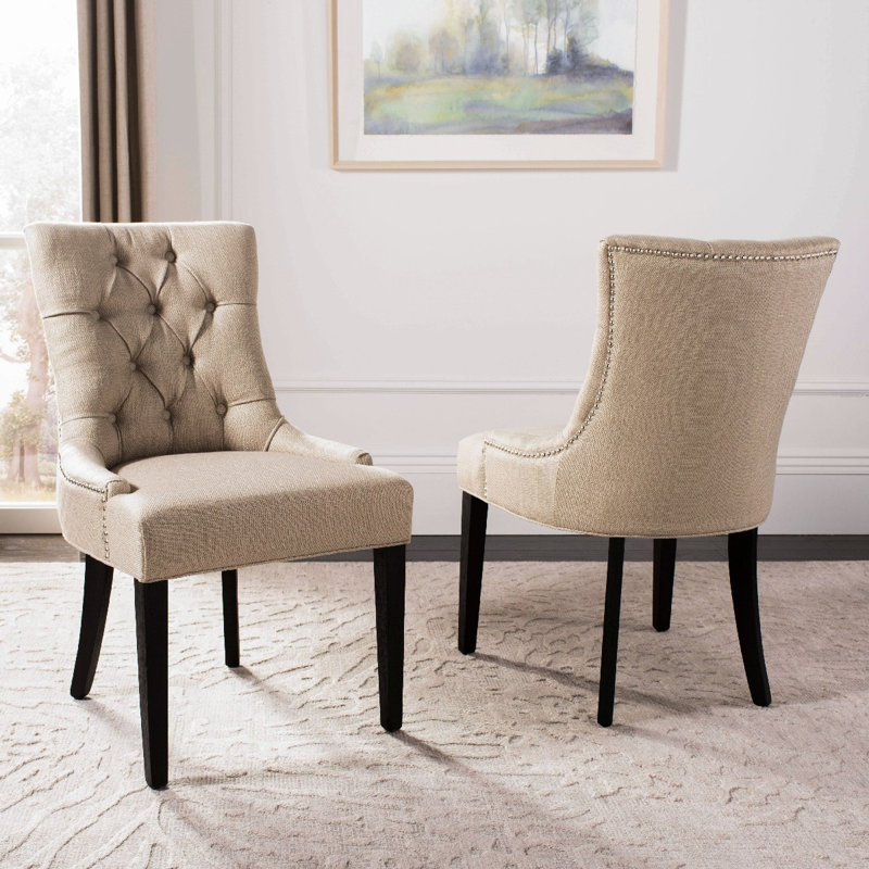 Baumgarten 49.53cm H Tufted Upholstered Parsons Chair, Ecru, Espresso