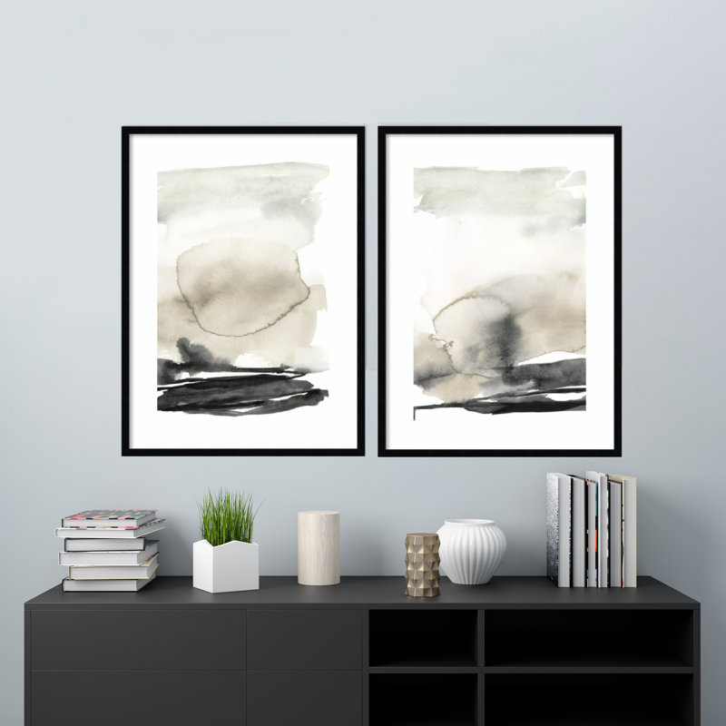 «Ebony Horizon Triptych - ensemble de 2» par Jennifer Goldberger, impressions murales encadrées, H 34 po x l 53 po, Noir