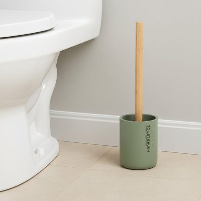 Ensemble de porte-brosse de toilette Willis Chic Matte avec poignée en bambou naturel
