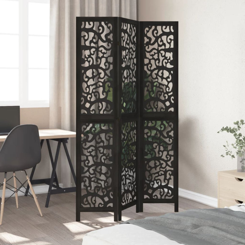Folding Room Divider, 200cm H x 110cm W x 1.6cm D, Black, 3