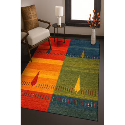 Tapis bleu tissé lavable rétro Mosso