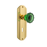 Deco Plate with Decorative Keyhole and Crystal Emerald Door Knob