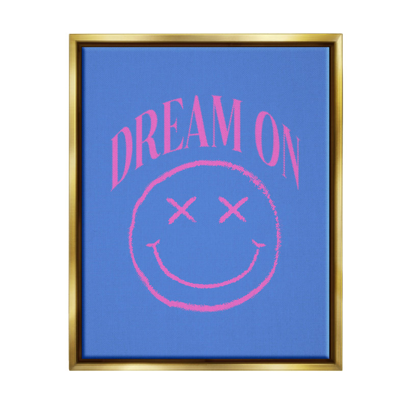 Cadre flottant «Dream On Smiley Face» par House of Lulu, H 21 po x l 17 po x P 1,7 po, Cadre flottant métallique doré