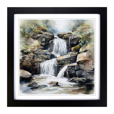 Waterfall Watercolour - Framed Print