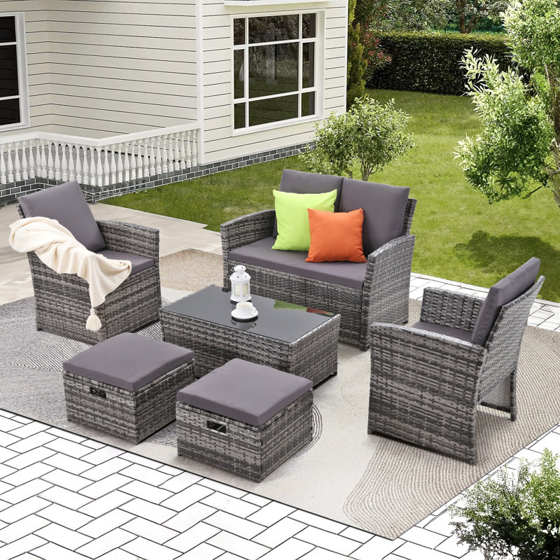 Ensemble de conversation modulaire 6 pièces avec coussins et table basse, Gris