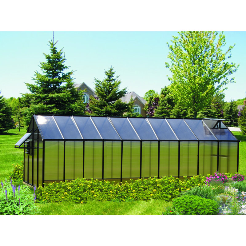 Monticello Black Aluminum 8' x 20' Greenhouse with Solar Ventilation