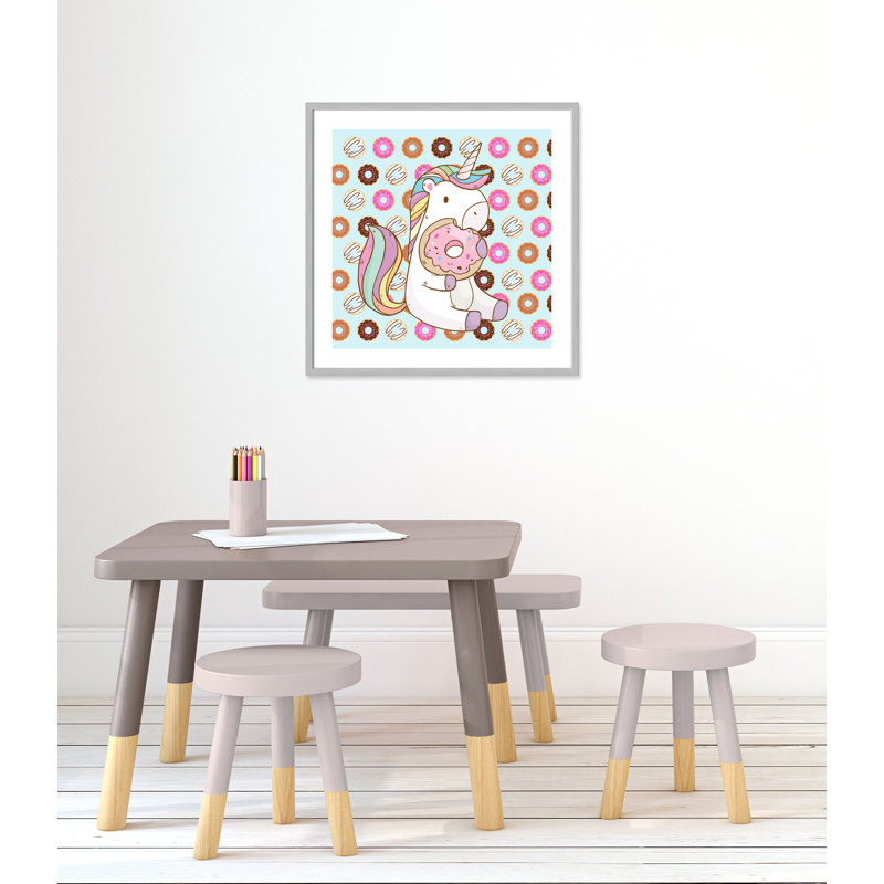 Adhésif décoratif beigne licorne, H 26,5 po x l 26,5 po x P 1,18 po, Encadré de boîte argent