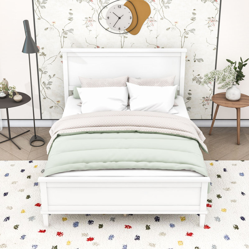 Lit plateforme en bois avec tête de lit, Double, Blanc