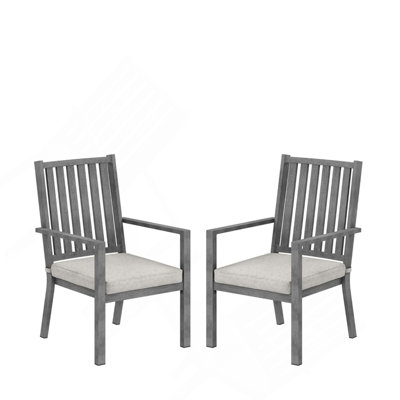 Ensemble de 2 chaises de patio en aluminium toutes saisons de 23 po avec coussins gris épais et structure grise