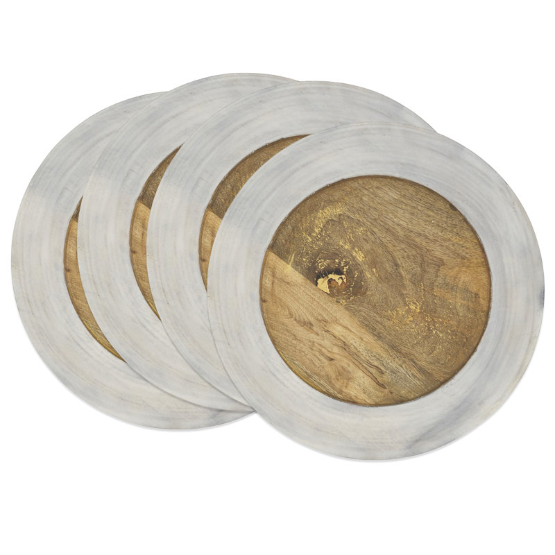 Rustic Beige and Natural Wood Charger Plates, Set of 4