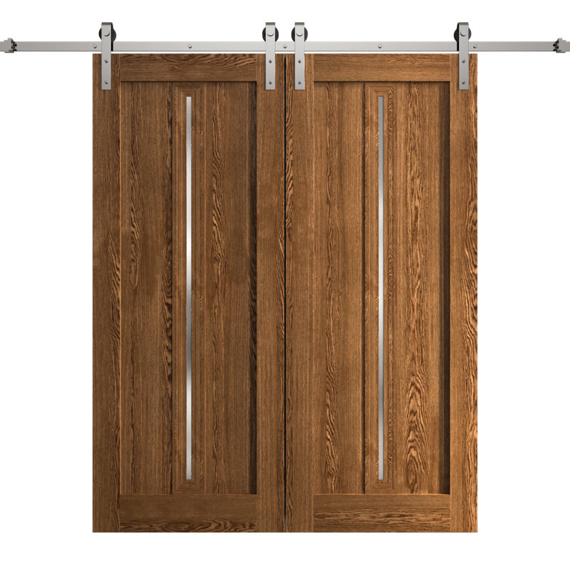 Porte de grange double moderne | Ego 5014 | Ensemble de rail argenté | Portes intérieures solides, Chêne cognac