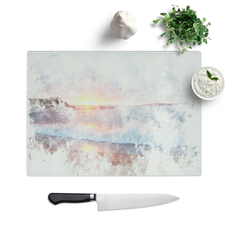 Tempered Glass Pacific Coast Sunset Chopping Board, 28.5 cm x 39 cm