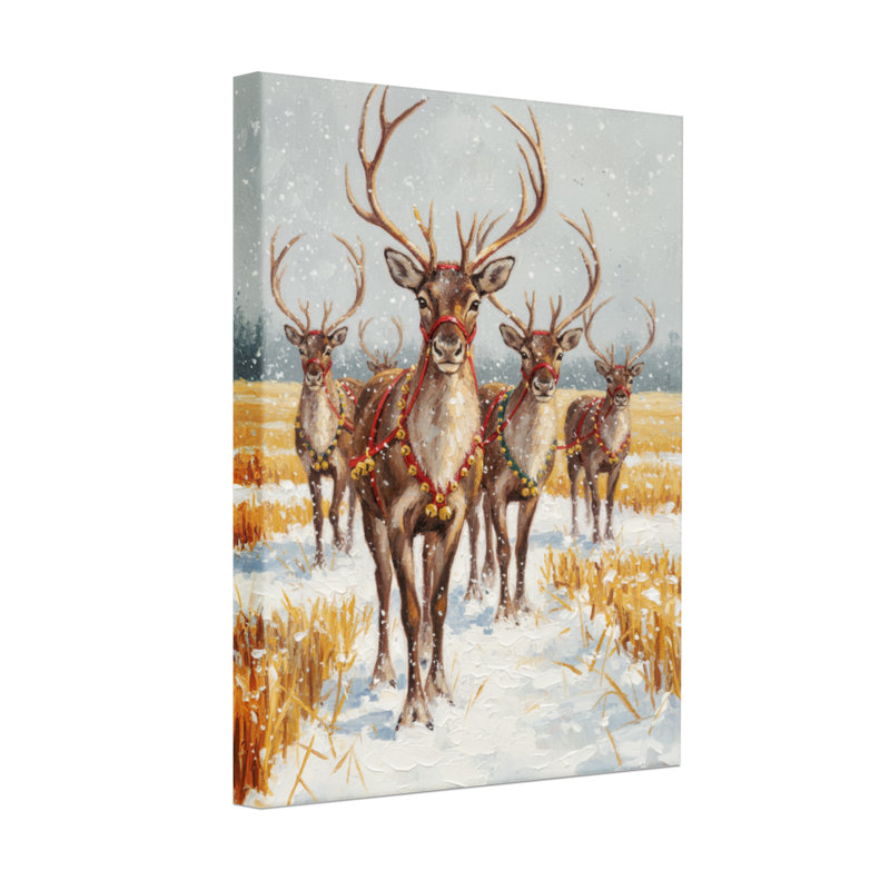 Ensemble de 3 impressions sur toile, renne de Noël dans un champ enneigé avec décorations, H 18 po x l 12 po