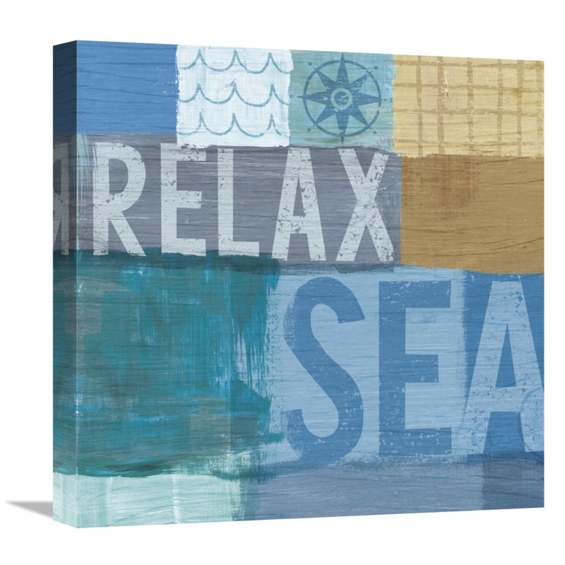 «Beachscape Collage III», art textuel sur toile, H 18" x l 18" x P 1", Toile tendue, Aucun mat