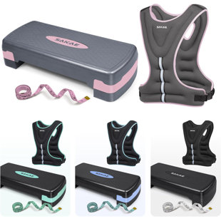 Aerobics Step Platform Set with Weighted Vest & Measuring Tape, Adjustable Height 2 Level Risers Workout Step Trainer with Non-Slip Surface, Step Platform for Home Exercise, 