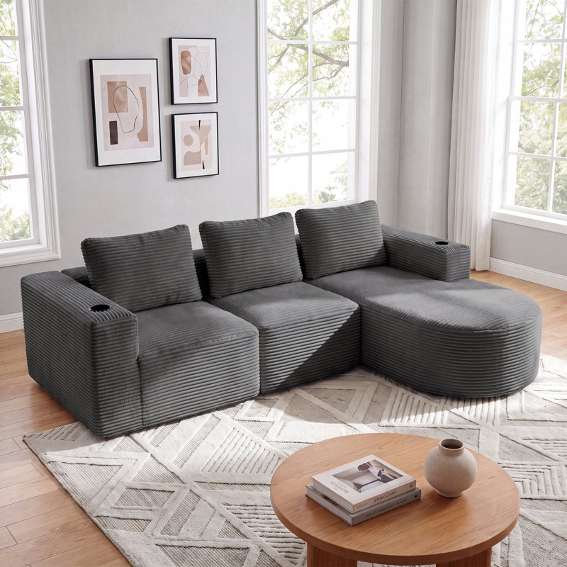2 Seater Corduroy Sofa, Dark Gray