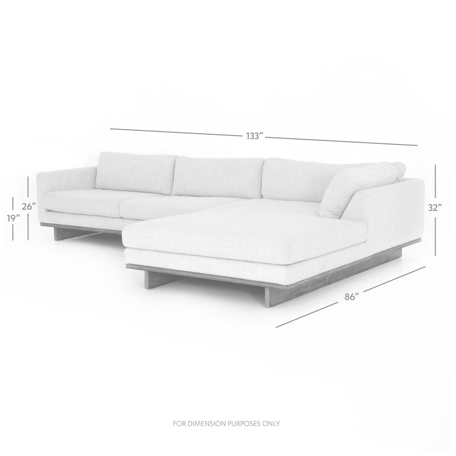 Menades Upholstered Chaise L-Sectional, Right Hand Facing, 32" H x 133" W x 86" D, Irving Taupe Polyester Blend