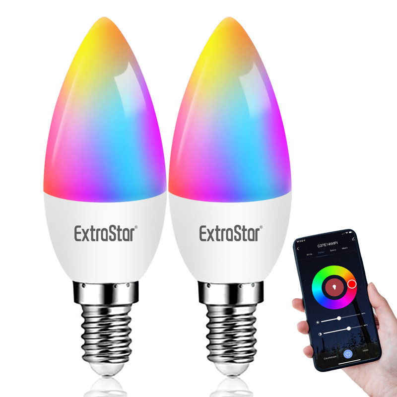 2-Pack 6W E14 RGB Wi-Fi Smart Bulbs with 16M Colors & Voice Control