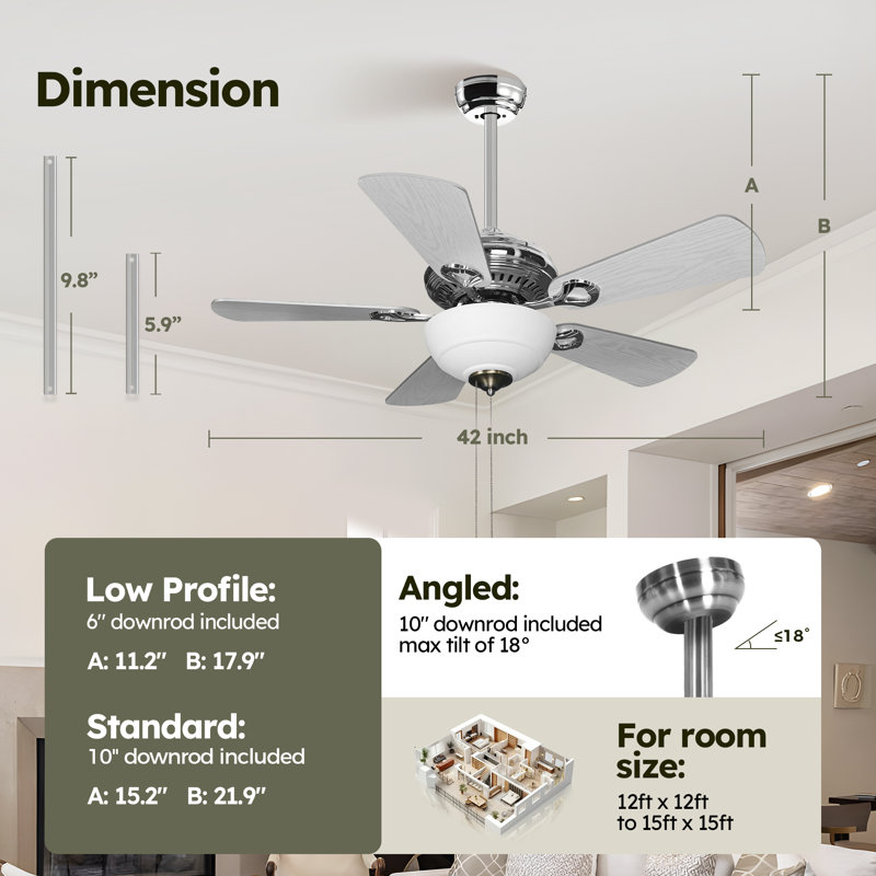42'' Ordaz 5 - Blade Standard Ceiling Fan, White, White, White