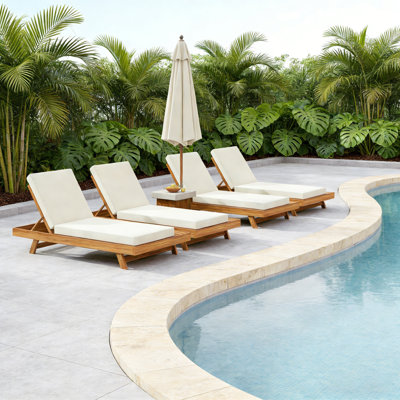 1Pcs Lounge Chaise, Space Available On One Side, Acacia Wood With Water-Resistant Lounge Cushions (4 Inch Thick) - Matching Version Available