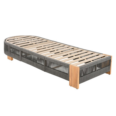 Chaise longue d'extérieur en bois de patio avec corde grise et fer naturel pour la cour arrière - Méridienne de 79,5 po de longueur et 28,6 po de largeur
