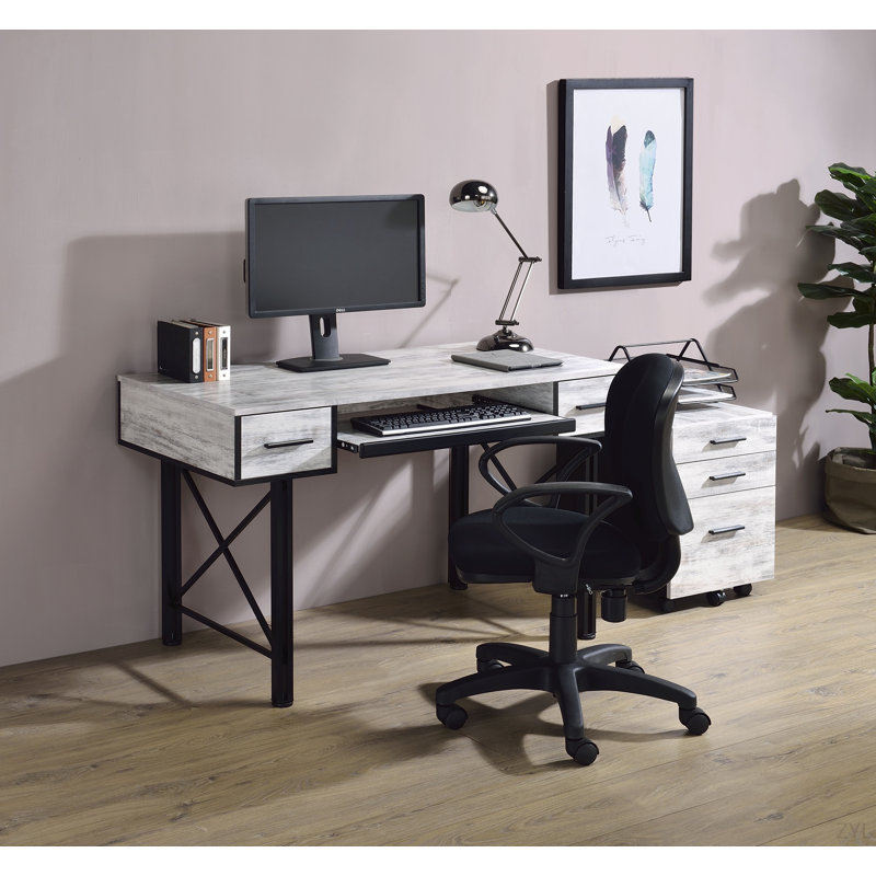 Settea Black Finish Computer Desk, Antique White/Black