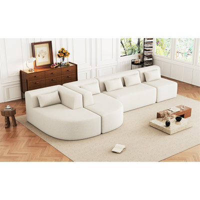 Unité de salon beige - deux chaises longues et cinq coussins de dossier, à agencer, matériau fin, structure fiable combinée à un revêtement respirant, fiable